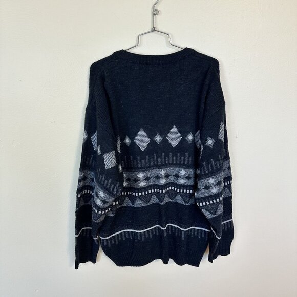 Vintage CANDA Nordic Pattern Cardigan Sweater Grey Geometric Large Wool Blend - Picture 4 of 8